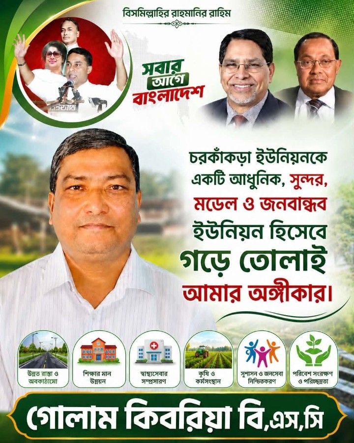 মডেল চরকাঁকড়া গড়ার লক্ষ্যে মাঠে গোলাম কিবরিয়া বি,এস,সি: